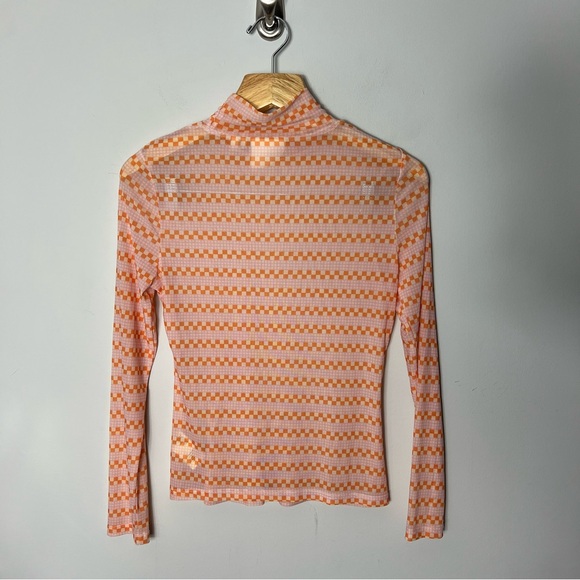 Anthropologie Maeve Mesh Long Sleeve Turtleneck Mock Neck Check Pattern 590 - Picture 8 of 9